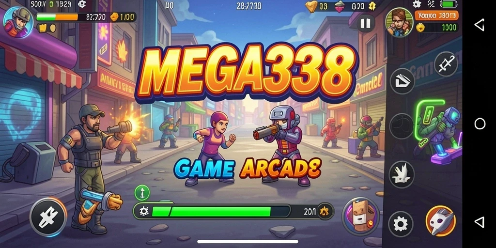 Tangkapan layar MEGA338 dengan gameplay arcade yang mendebarkan.